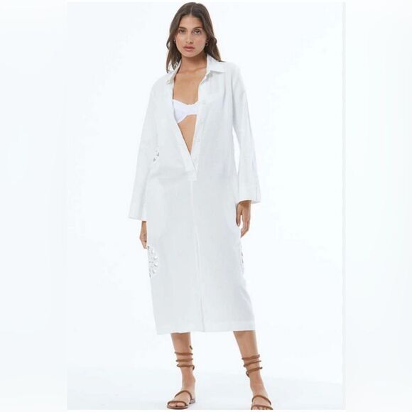 YOUNG FABULOUS & BROKE White Zip Front Robe Dress with hood and pockets size L - Picture 1 of 6